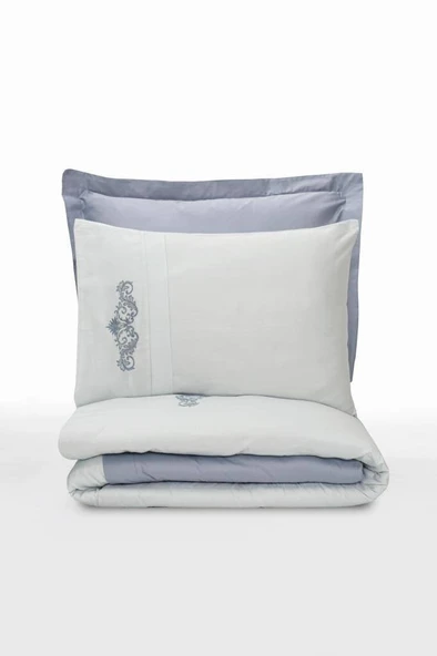 Cotton Box Brode Nakışlı Çift Kişilik Saten Nevresim Takımı Bianna Gri - 4