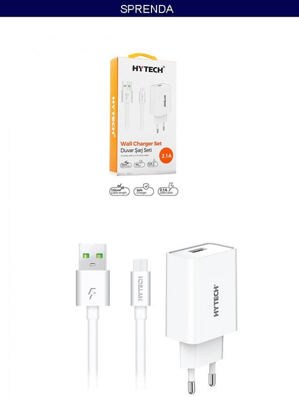 Hytech HY-XE21 5V 2.1A Micro USB Kablolu Ev Şarj Adaptörü