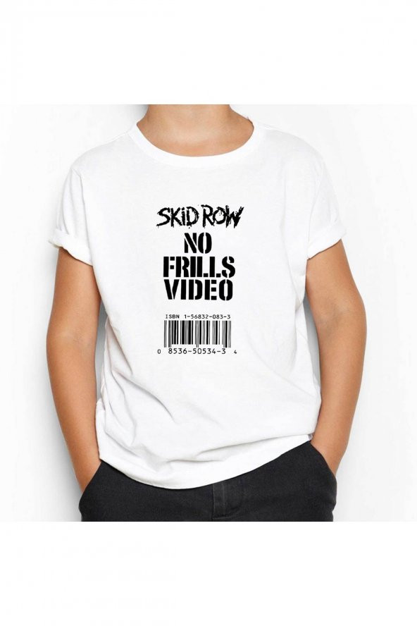 Skid Row No Frills Video Beyaz Çocuk Tişört 7-8 Yaş