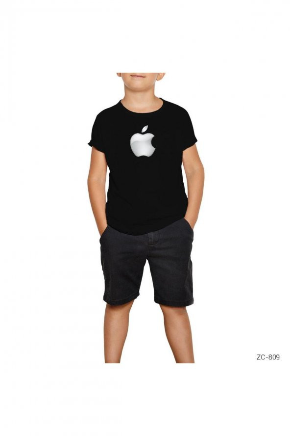 Apple Logo 3d Siyah Çocuk Tişört 5-6 Yaş - 1