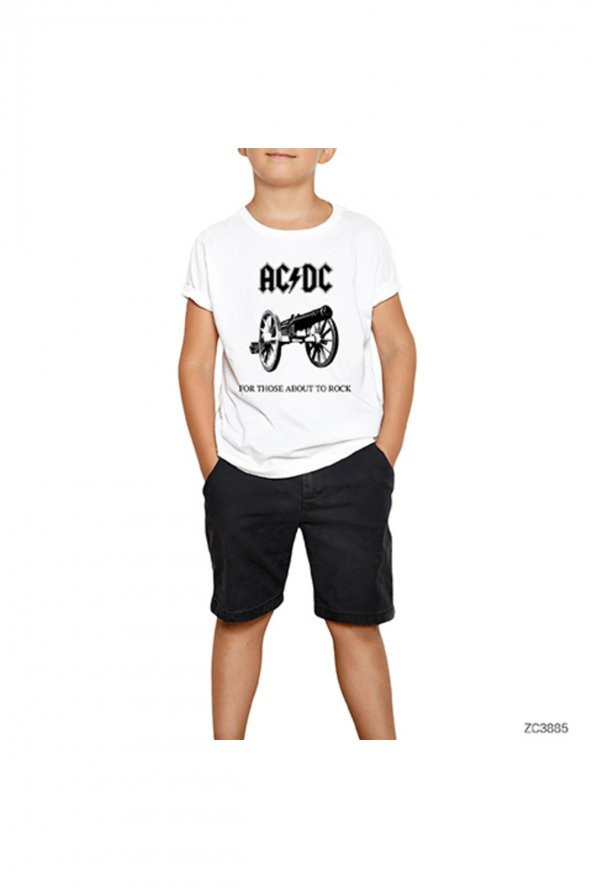 AC DC For Those About To Rock Beyaz Çocuk Tişört 7-8 Yaş