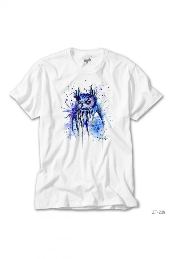 Çizim Baykuş Beyaz Tişört 2XL