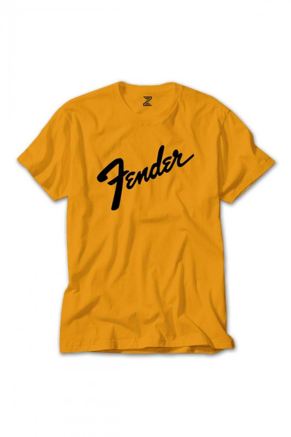 Fender Logo 3 Renkli Tişört Sarı Renkli 5XL Beden
