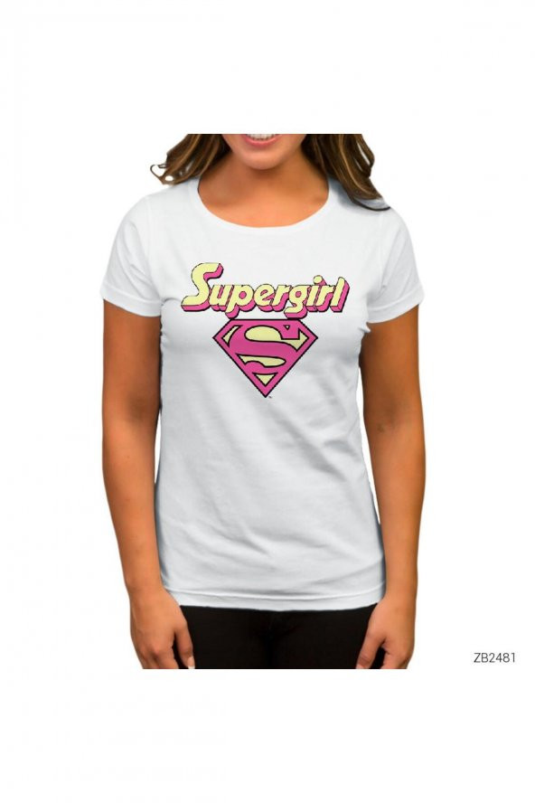 Super Girl Pink Logo Beyaz Kadın Tişört L Beden