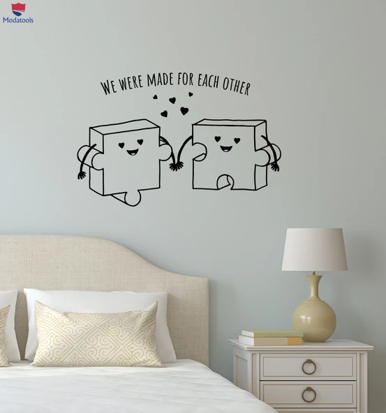 Oturma Odası, Ofis, Dükkan Duvar Sticker Bulmaca Aşk Karikatür Komik Romantik Alıntı Kelimeler Kalpler Çıkartmalar