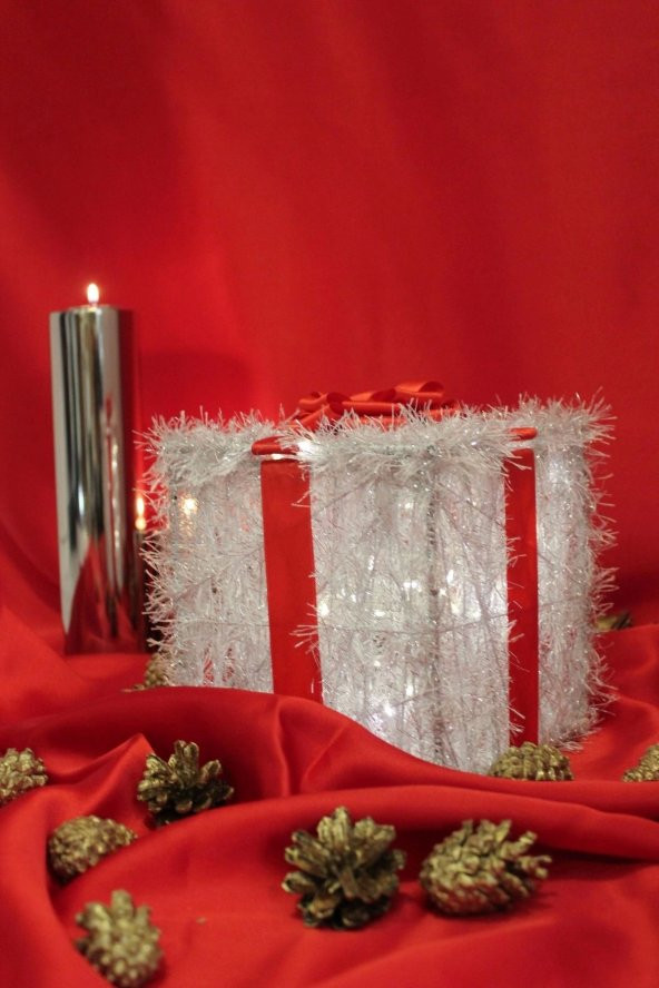 Yılbaşı Ağacı Noel Led Işıklı Hediye Kutusu Paketi Yılbaşı Gümüş - 2