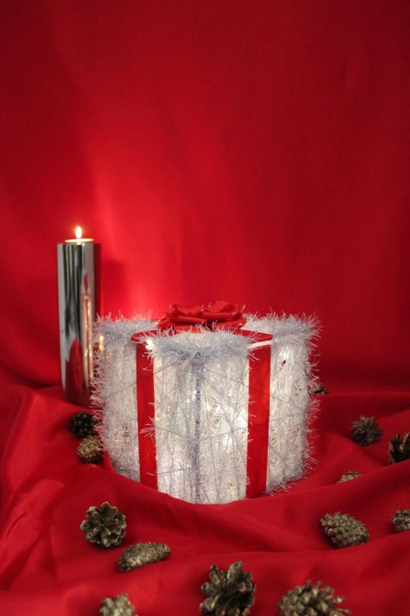 Yılbaşı Ağacı Noel Led Işıklı Hediye Kutusu Paketi Yılbaşı Gümüş - 5