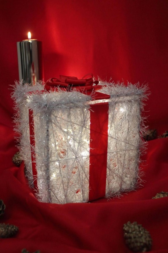 Yılbaşı Ağacı Noel Led Işıklı Hediye Kutusu Paketi Yılbaşı Gümüş - 6