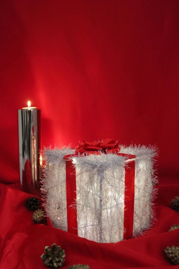 Yılbaşı Ağacı Noel Led Işıklı Hediye Kutusu Paketi Yılbaşı Gümüş - 7