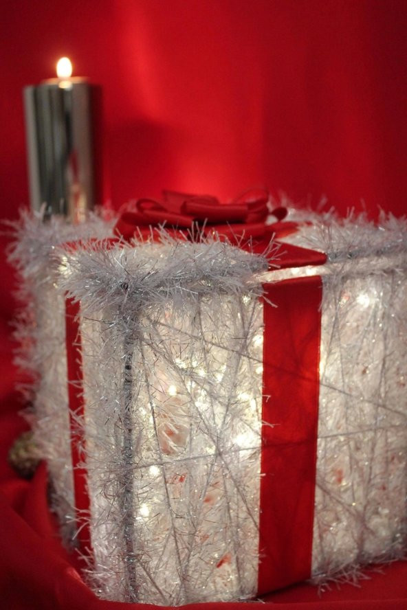 Yılbaşı Ağacı Noel Led Işıklı Hediye Kutusu Paketi Yılbaşı Gümüş - 9