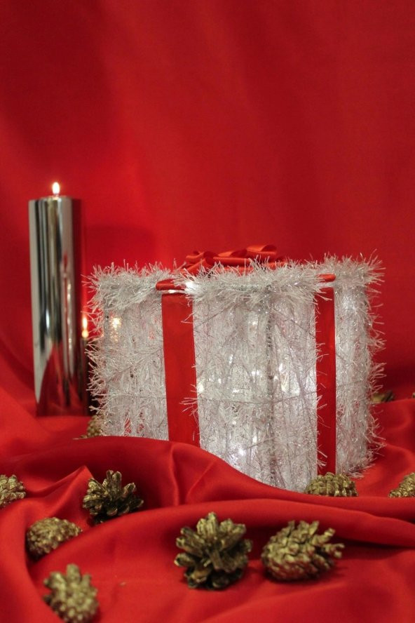 Yılbaşı Ağacı Noel Led Işıklı Hediye Kutusu Paketi Yılbaşı Gümüş - 10
