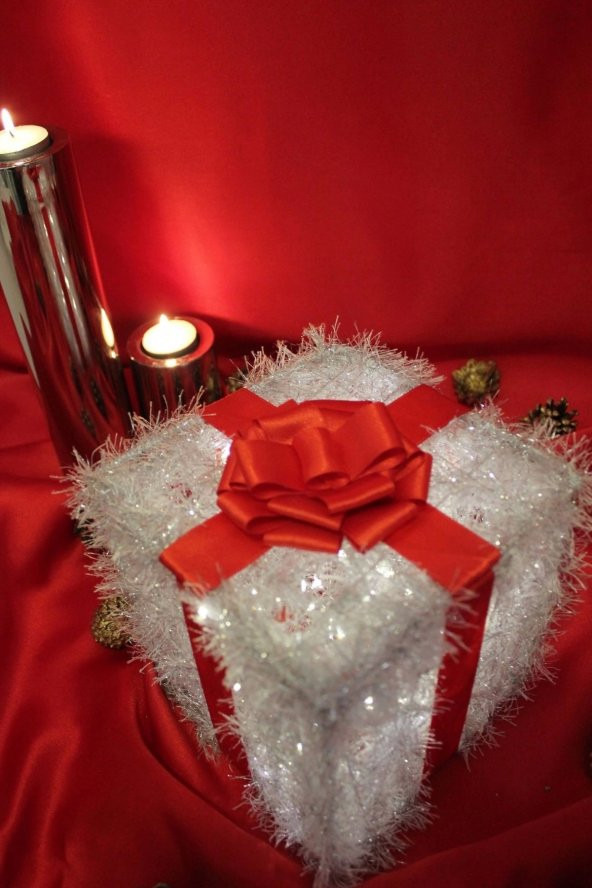 Yılbaşı Ağacı Noel Led Işıklı Hediye Kutusu Paketi Yılbaşı Gümüş - 12