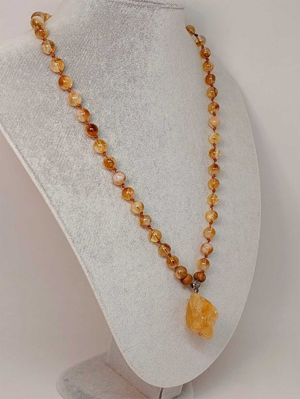 Sitrin Taşlı Düğümlü Unisex Kolye 8mm - Resim 2