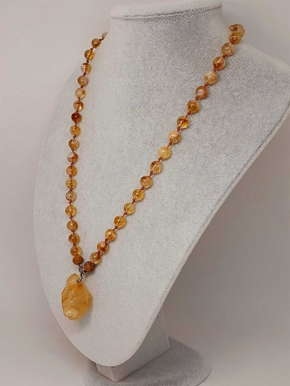 Sitrin Taşlı Düğümlü Unisex Kolye 8mm - Resim 3