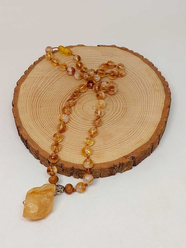 Sitrin Taşlı Düğümlü Unisex Kolye 8mm - Resim 4