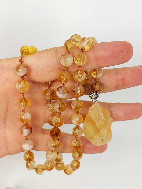 Sitrin Taşlı Düğümlü Unisex Kolye 8mm - Resim 6