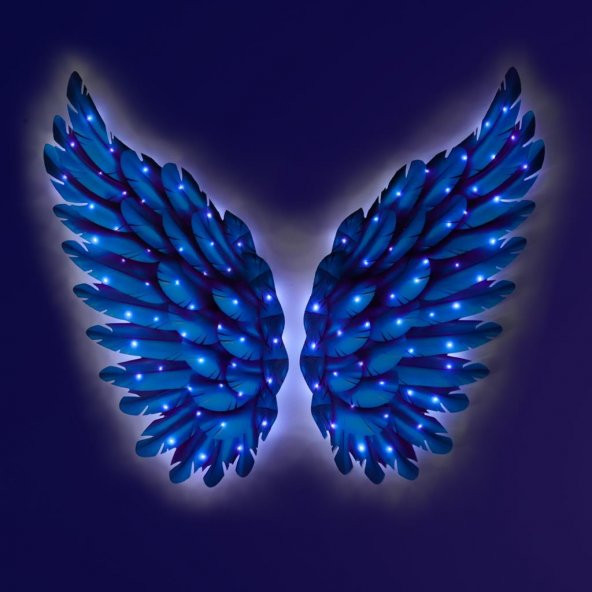 Veraart Kişiselleştirilebilir Işıklı Pleksi Cam Tablo Lucia Mavi Melek Kanadı 90 cm