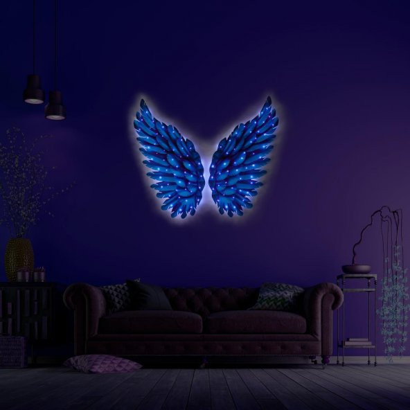 Veraart Kişiselleştirilebilir Işıklı Pleksi Cam Tablo Lucia Mavi Melek Kanadı 90 cm - 7