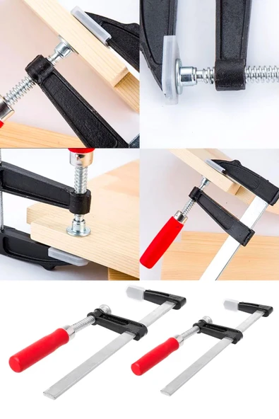 GermanyStyl Ölçüler Premium Kalite 350,200mm F Tipi Ahşap Çelik MobilyaMengene Kıskaç İşkence 2 Set - 4