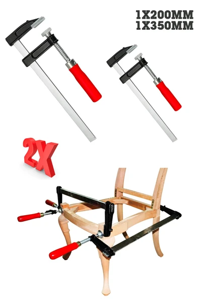 GermanyStyl Ölçüler Premium Kalite 350,200mm F Tipi Ahşap Çelik MobilyaMengene Kıskaç İşkence 2 Set - 5