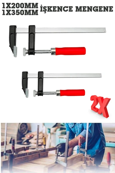 GermanyStyl Ölçüler Premium Kalite 350,200mm F Tipi Ahşap Çelik MobilyaMengene Kıskaç İşkence 2 Set - 6