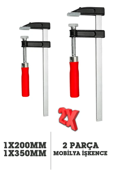 GermanyStyl Ölçüler Premium Kalite 350,200mm F Tipi Ahşap Çelik MobilyaMengene Kıskaç İşkence 2 Set - 2