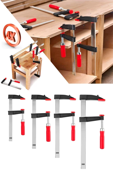 GermanyStyle   Parça Premium 350,300,250,200mm F Tipi Ahşap Çelik Mobilyacı Mengene Kıskaç İşkence - 2