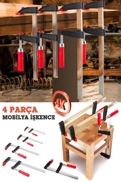 GermanyStyle   Parça Premium 350,300,250,200mm F Tipi Ahşap Çelik Mobilyacı Mengene Kıskaç İşkence - 4