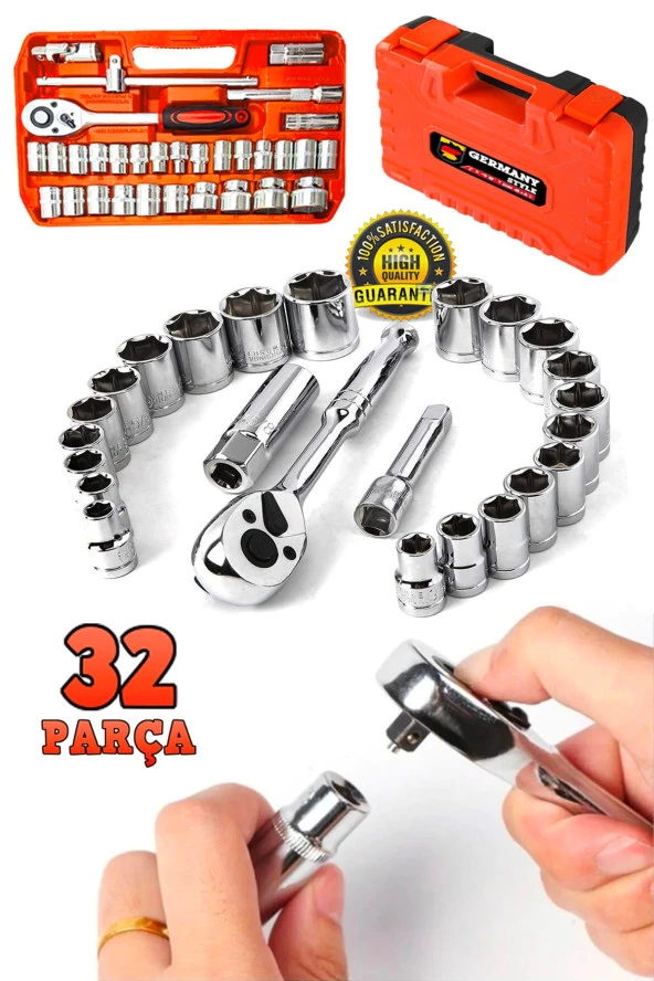 GERMANY STYLE Profesyonel Büyük BOY Parlak 32 Parça Cırcırlı Lokma Takımı 12 Cr-v Çeliği - 2