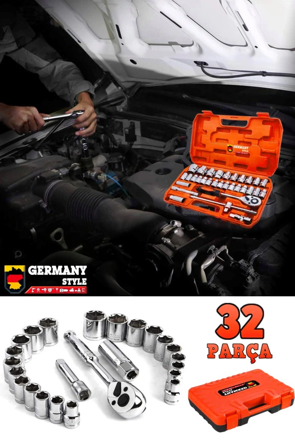 GERMANY STYLE Profesyonel Büyük BOY Parlak 32 Parça Cırcırlı Lokma Takımı 12 Cr-v Çeliği - 3