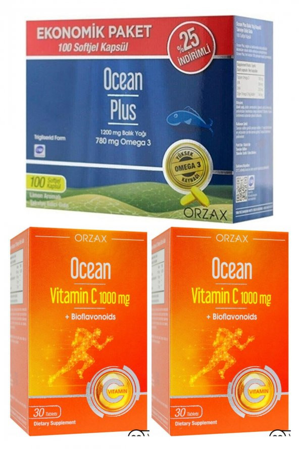 Ocean Vitamin C 1000 mg 30 Tablet 2 Adet + Ocean Plus 1200 mg 100 Softjel - 25 İndirimli