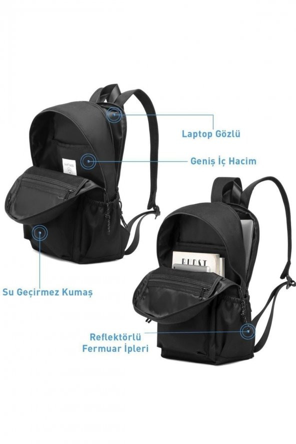 Bagacar Smart Bag 3157 Okul ve Günlük Laptop Bölmeli Sırt Çantası Koyu Gri - 5