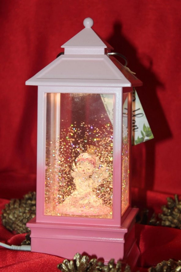 Yılbaşı Noel Kar Küresi Led Işıklı Müzikli Ve Püskürtmeli Melek Kız Pembe - 6