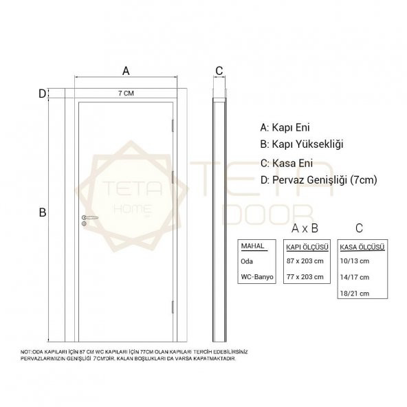 Teta Home Madra Amerikan Panel Kapı  87x203 18/21 Oda Beyaz - 3