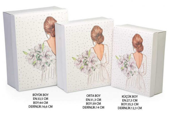 GELİN BOHÇA KUTUSU ÇİÇEKLİ 3LÜ SET - 2
