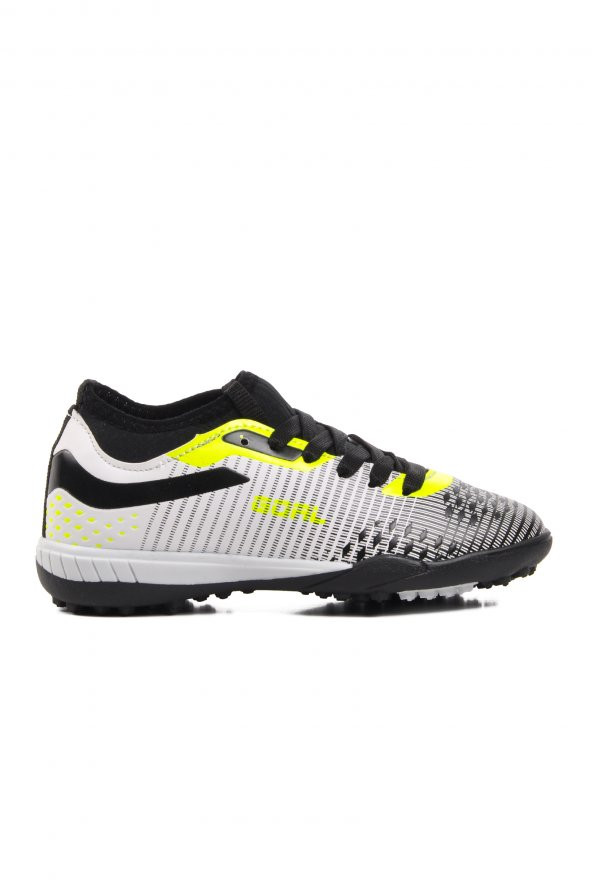 Ayakmod 1011-P Beyaz-Siyah-Neon Sarı Çocuk Halı Saha Ayakkabısı