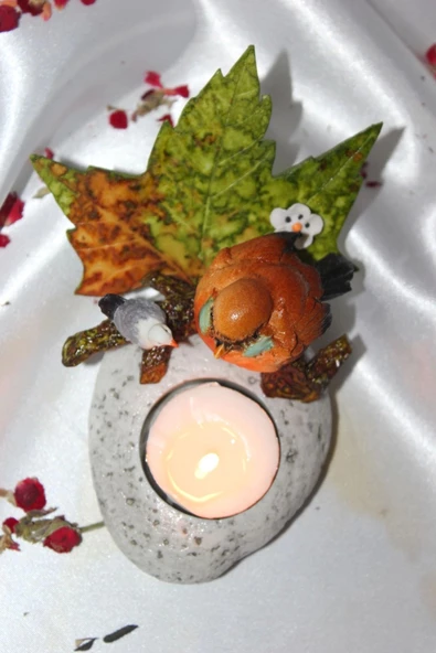 Doğal Taş Serçe Mumluk - 2