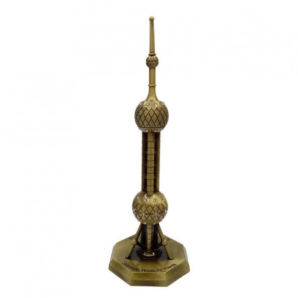 Vintage Metal Shanghai Oriental Pearl Tv Tower Biblo Antik Bronz 25 cm - Resim 2
