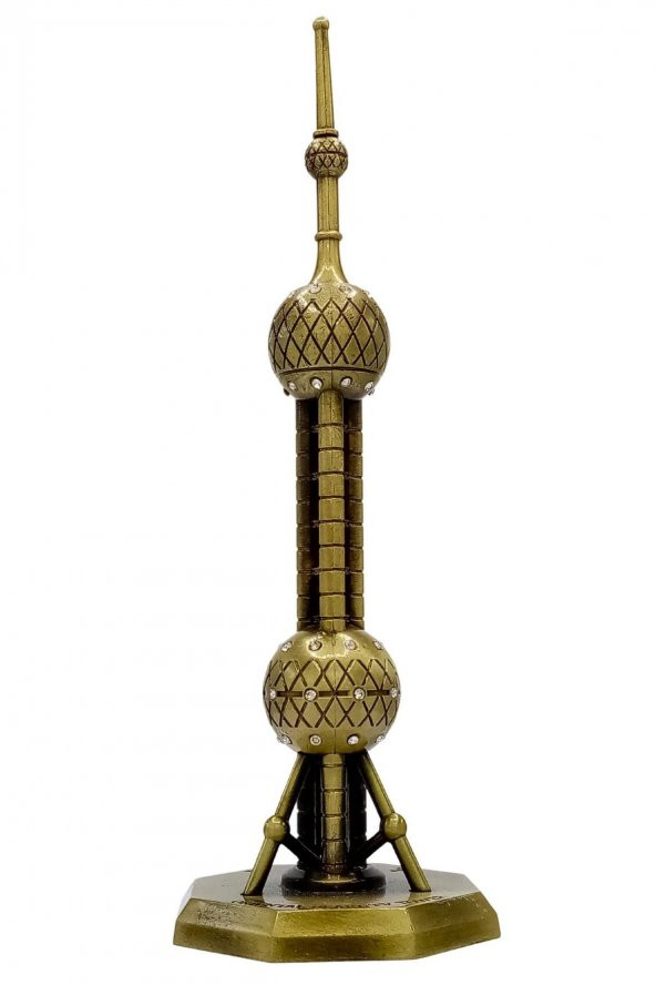 Vintage Metal Shanghai Oriental Pearl Tv Tower Biblo Antik Bronz 18 cm - 6
