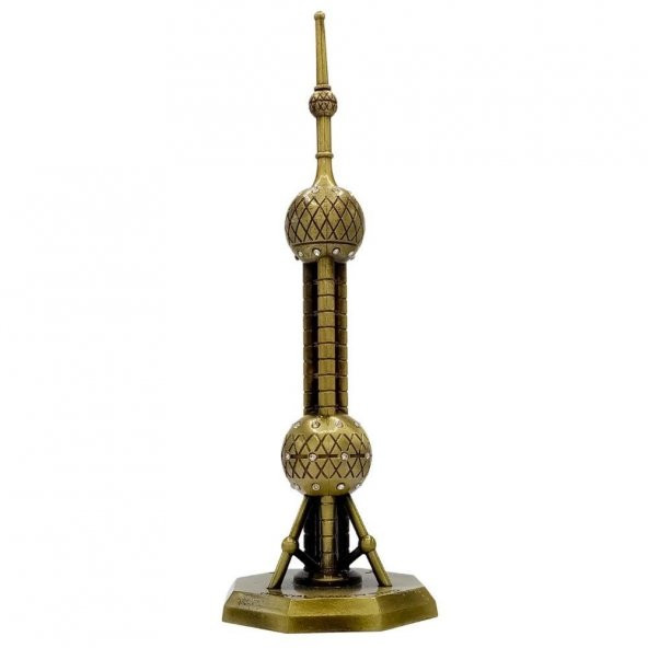 Vintage Metal Shanghai Oriental Pearl Tv Tower Biblo Antik Bronz 14 cm ürün görseli