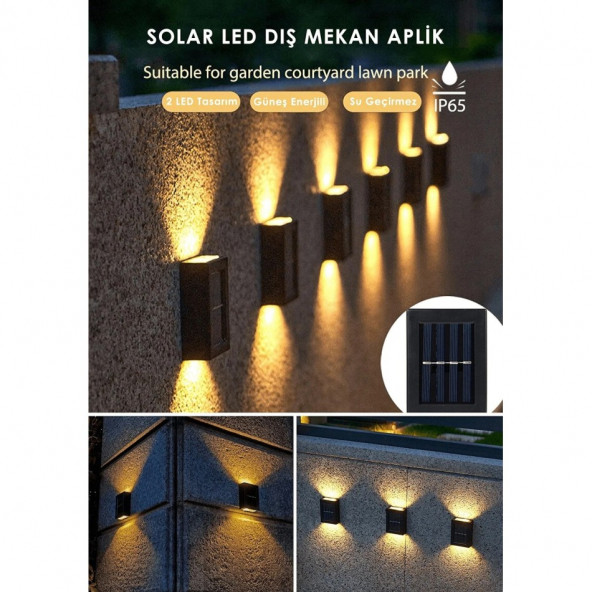 SOLAR ÇİFT TARAFLI DUVAR LAMBASI GÜNEŞ ENERJİLİ AYDINLATMA DEKORASYON APLİK IŞIK - 2