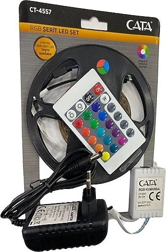 Cata Rgb Şerit LED Seti 5 mt Rgb LED 96 Renk + Trafo + Rgb Kumanda CT-4557