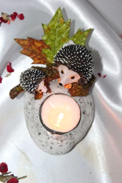 Doğal Taş Kirpi Mumluk - 2