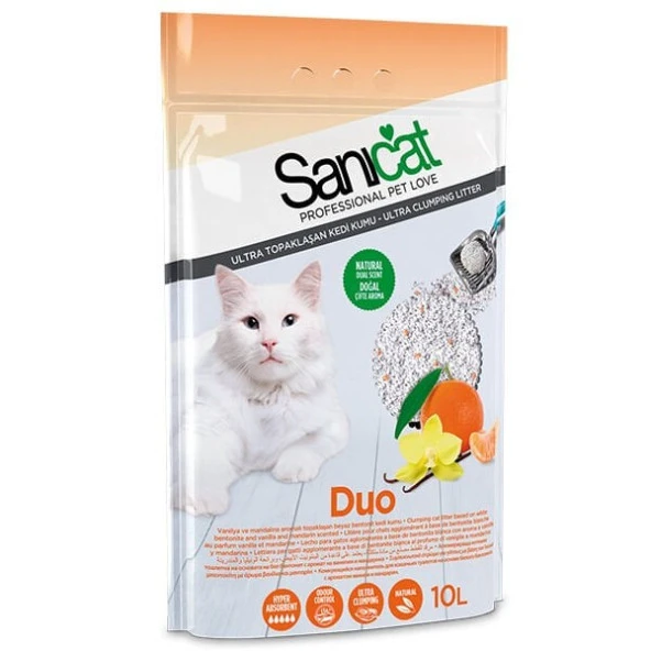 Sanicat Duo Vanilya ve Mandalina Kokulu Topaklaşan Kedi Kumu 10 Lt