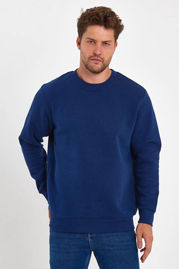 Classics Comfort Fit Uzun Kol Sıfır Yaka Mavi Sweatshirt-6366