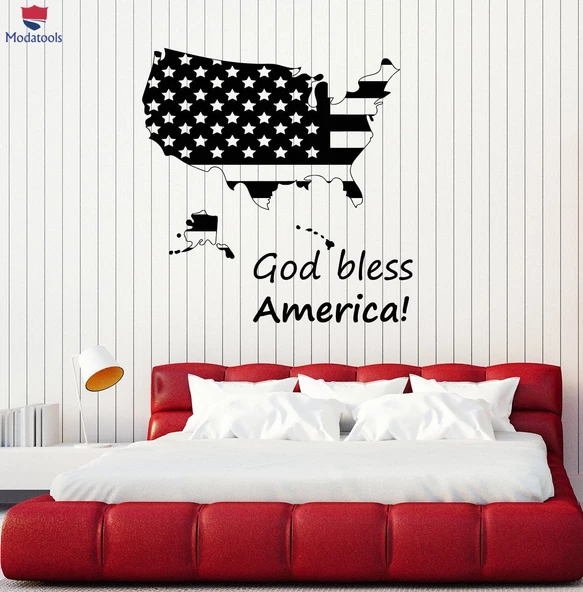 Oturma Odası, Ofis, Dükkan Duvar Sticker Vatansever Sanat ABD Haritası Alıntı Ev Odası Dekor Çıkartmalar Benzersiz Hediyelik ürün görseli 1