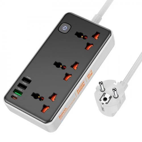 Polham HC Seri 1.5 Metre 2500W 3x Priz, 3x USB, 1x Type C Çok Fonksiyonlu Şarj Aleti ve Priz Çoğaltıcı, Emniyet Butonlu, Akım ve Isı Korumalı