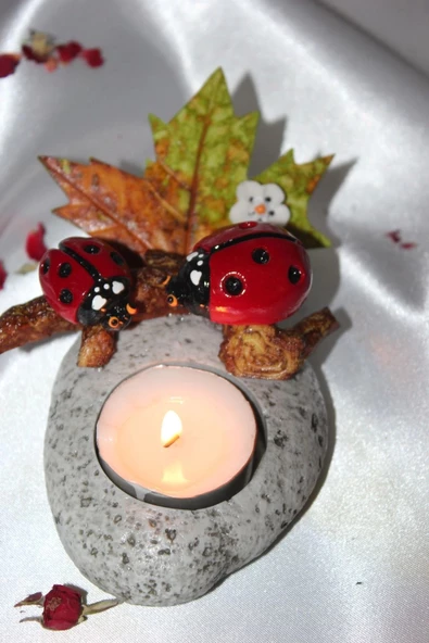 Doğal Taş Uğurböceği Mumluk - 4