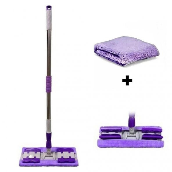 Mor Teleskopik Mandallı Mikrofiber Sihirli Mop Yüzey Temizleyici (duvar,fayans,yer,cam)