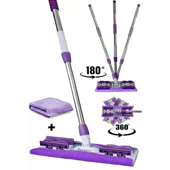 Mor Teleskopik Mandallı Mikrofiber Sihirli Mop Yüzey Temizleyici (duvar,fayans,yer,cam) - 8
